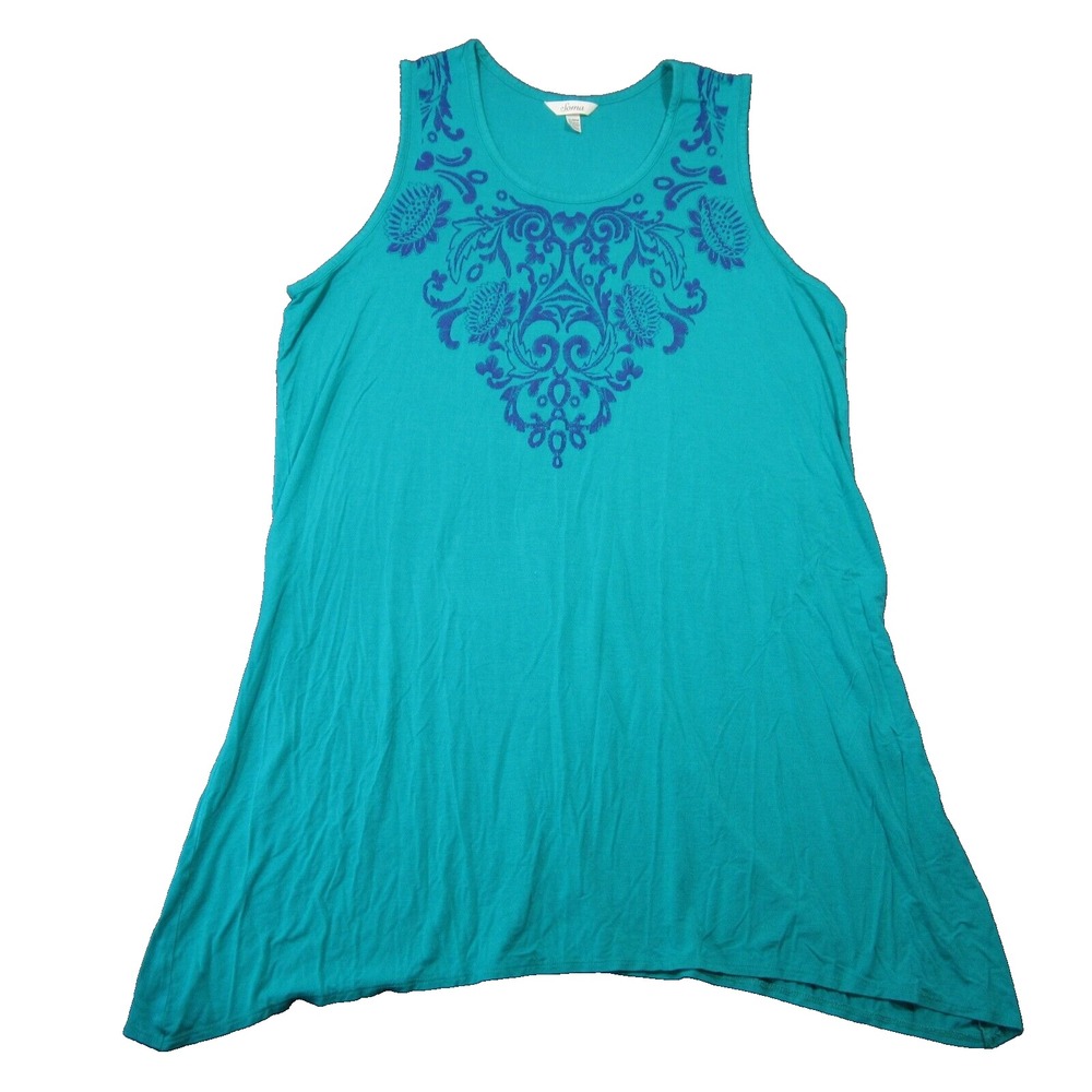 Soma Mini Dress XL Teal Sleeveless Tunic Stretchβ Pullover Boho Beach Loungewear